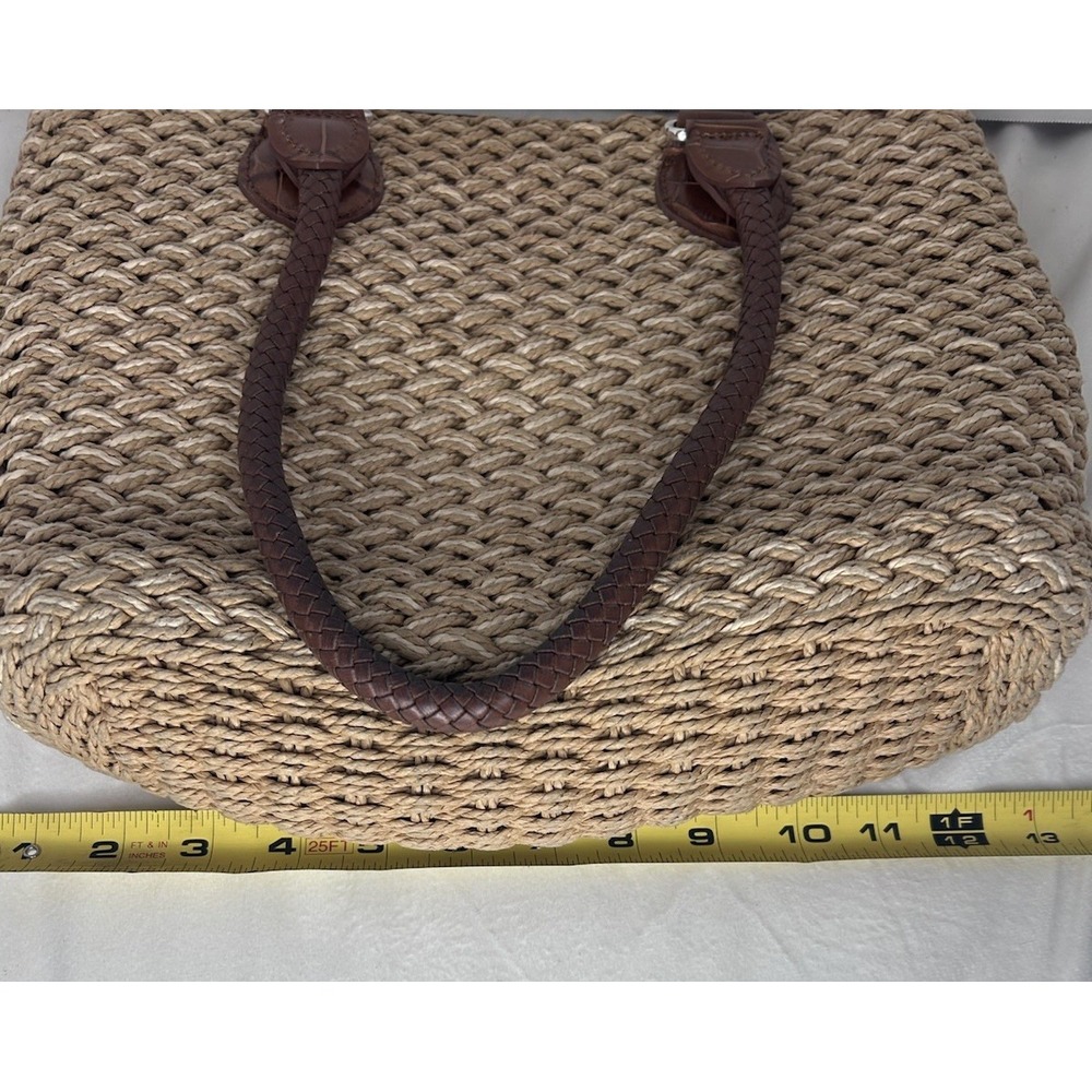 Brighton Woven Jute Rope Shoulder Tote Bag Leather Strap Tan Brown Boho Beach - Picture 8 of 14